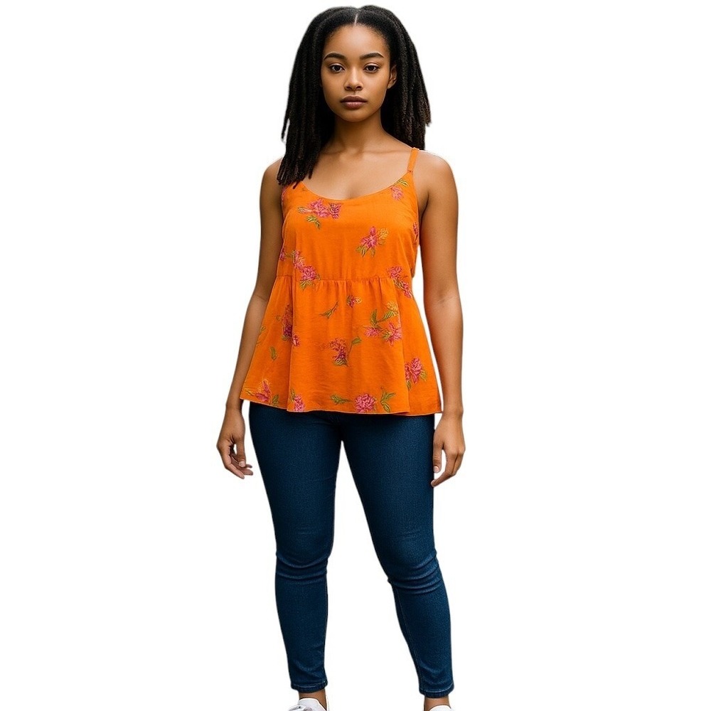 Torrid Blouse Floral Tropical Hawaiian Summer Sleeveless Boho‎ Smock Orange  3